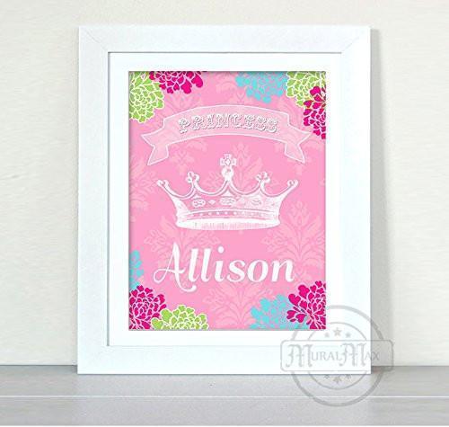 Girl Room Decor - Personalized Princess Crown - Unframed Print