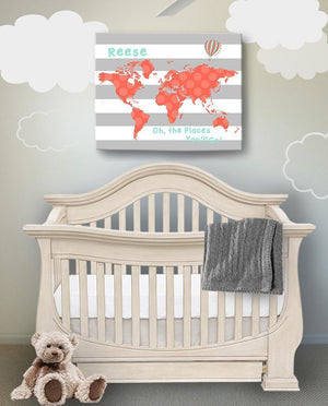 Girl Room or Playroom Decor - Personalized World Map Nursery Wall Decor - Dr. Seuss Nursery DecorBaby ProductMuralMax Interiors