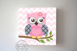 Girl Room Owl Wall Art - Pink & Gray Toddler Room Decor-MuralMax Interiors