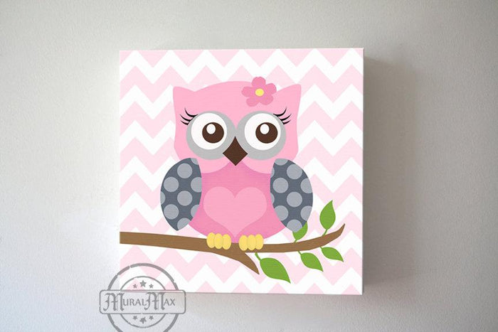 Girl Room Owl Wall Art - Pink & Gray Toddler Room Decor