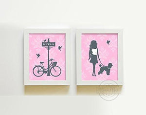 Girls Bicycle Theme - Set of 2 - Unframed Prints-B01CRMI8ZM-MuralMax Interiors