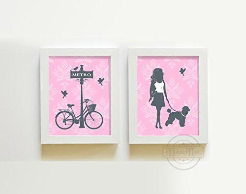 Girls Bicycle Theme - Set of 2 - Unframed Prints-B01CRMI8ZM