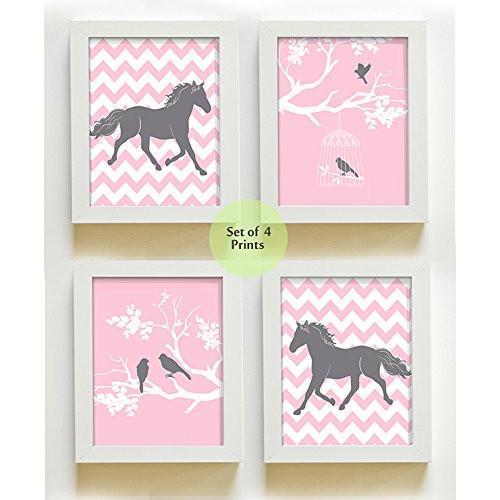 Girls Chevron Horse Collection - Set of 4 - Unframed Prints-B01CRT6ZQY