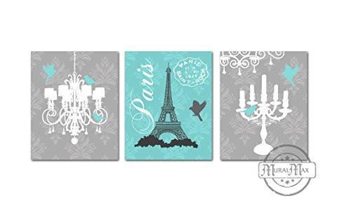 Girls Eiffel Tower Nursery Collection - Set of 3 - Unframed Prints-B01CRMIPKU