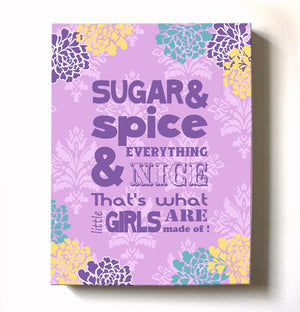 Girls Nursery Art - Sugar and Spice Inspirational Girl Room Decor - Floral Canvas Nursery Art - Choose From Designer Colors-MuralMax Interiors