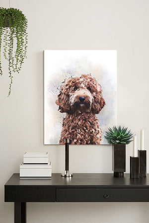 Golden-Doodle Dog Watercolor Pet Portrait Painting Canvas Art - Animal Illustration - Home Decor - Nursery Decor Contemporary Dog Wall ArtHomeMuralMax Interiors