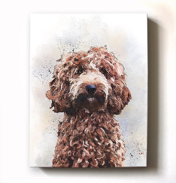 Golden-Doodle Dog Watercolor Pet Portrait Painting Canvas Art - Animal Illustration - Home Decor - Nursery Decor Contemporary Dog Wall Art