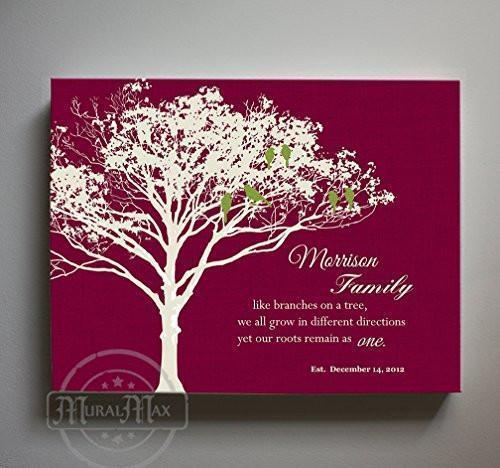 Grandparents Anniversary Gift Personalized Family Tree with Names Canvas Wall Art - Unique Wall Decor - Burgundy