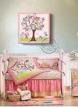 Happy Tree Nursery Theme - The Owl & Lovebird Collection - Canvas Decor-B018ISJVZA-MuralMax Interiors