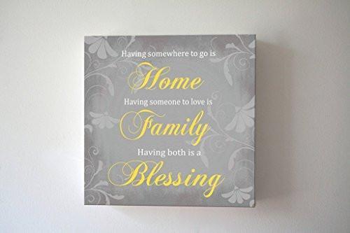 Home Family Blessing Quote - Stretched Canvas Wall Art - Make Your Wedding & Anniversary Gifts Memorable - Unique Wall Decor - Color - Gray - 30-DAY-B018KOCF00