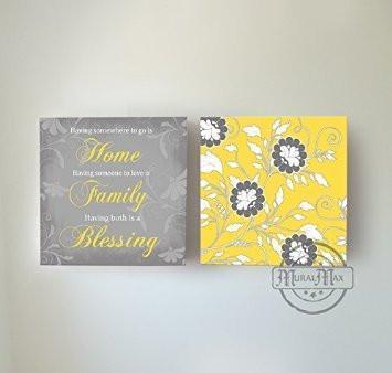 Home Family Blessing Quote, Stretched Canvas Wall Art, Memorable Anniversary Gifts Memorable, Unique Wall Decor, Color, Yellow - 30-DAY - Set of 2-B018KOCJ7Y