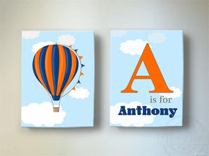 Hot Air Balloon Canvas Nursery Decor - Personalized Adventure Boy Nursery Wall Art - Set of 2Baby ProductMuralMax Interiors