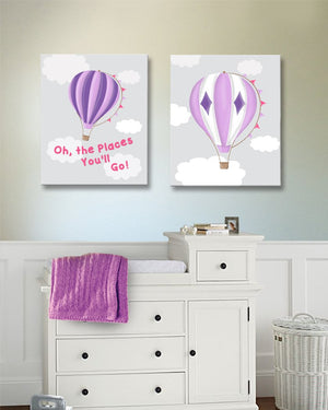 Hot Air Balloon Dr Seuss Nursery Art - Baby Girl Room Decor - Adventure Canvas Nursery Art- Set of 2Baby ProductMuralMax Interiors