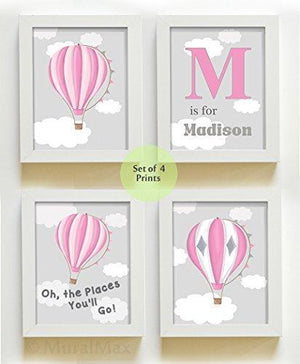 Hot Air Balloon Girls Personalized Unframed Prints Decor-MuralMax Interiors
