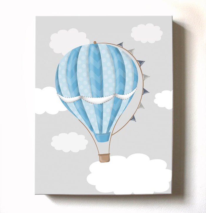 Hot Air Balloon Nursery Art - Modern Aviation Toddler Boy Room or Playroom Decor