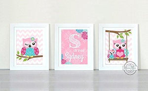 Hot Pink Owl Nursery - Personalized Nursery Art - Unframed Prints - Set of 3-MuralMax Interiors