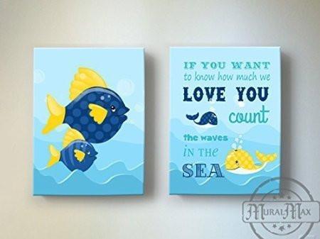 I Knew I Loved You - Nursery Inspirational Rhyme - The Fish & Whale Collection - Canvas Decor - Set of 2-B018ISL554