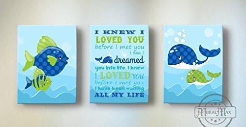 I Knew I Loved You - Nursery Inspirational Rhyme - The Fish & Whales Collection - Canvas Decor - Set of 3-B018ISJDUS