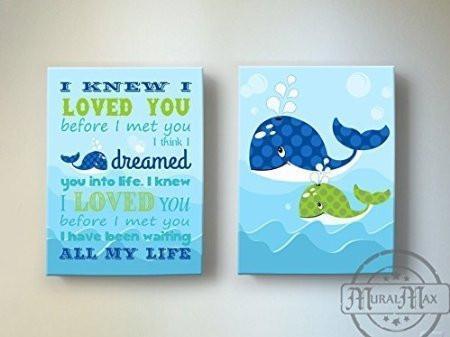 I Knew I Loved You - Nursery Inspirational Rhyme - The Whale Collection - Canvas Decor - Set of 2-B018ISKIE8