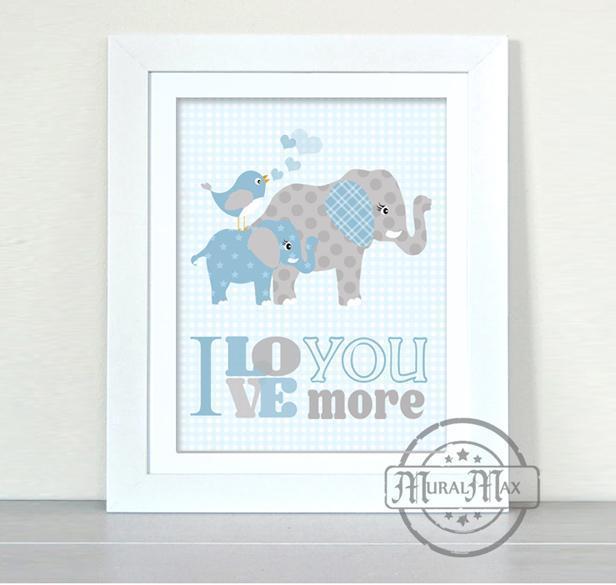 I Love You More Elephant Nursery Decor for Boys - Unframed Print