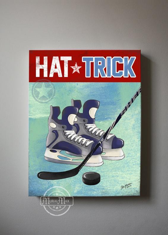 Ice Hockey Canvas Wall Art Hat Trick Boy Room Decor - Canvas Sporting Event Collection