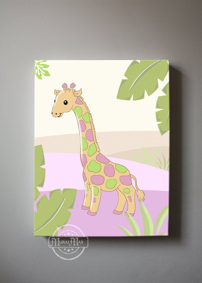 Baby Girl Giraffe Nursery Decor - Whimsical Giraffe Safari Theme - Canvas Decor-B018ISLWFC