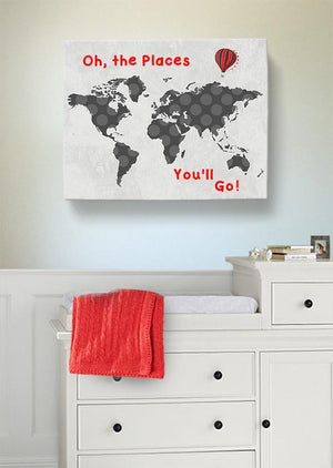 Inspiration Rhyme - Oh The Places You'll Go - Polka Dot Global Map Theme - Canvas Dr Seuss Collection-B019018EMU-MuralMax Interiors
