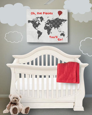 Inspiration Rhyme - Oh The Places You'll Go - Polka Dot Global Map Theme - Canvas Dr Seuss Collection-B019018EMU-MuralMax Interiors