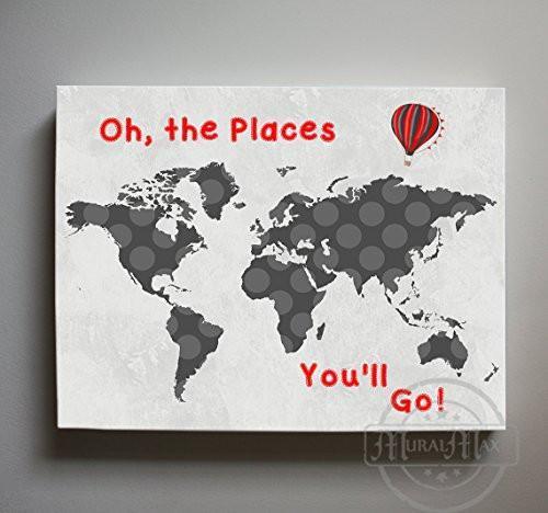 Inspiration Rhyme - Oh The Places You'll Go - Polka Dot Global Map Theme - Canvas Dr Seuss Collection-B019018EMU