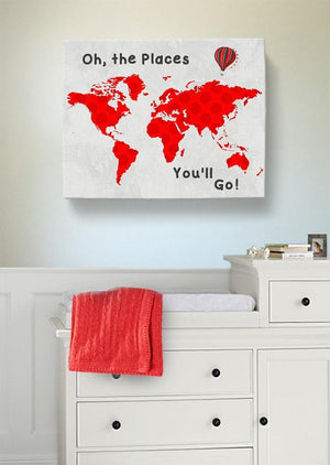 Inspirational Baby Nursery Decor - Oh The Places You'll Go - Polka Dot Global Map Theme - Canvas Dr Seuss Collection-B019018HNG-MuralMax Interiors
