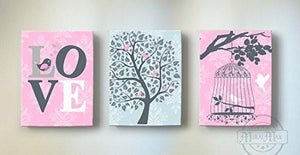 Inspirational Quote - Tree of Life & Birdcage Girl Room Decor - The Canvas Love Collection - Set of 3-B0190162YM-MuralMax Interiors