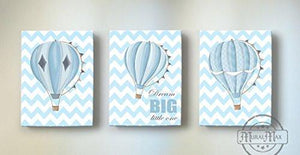 Inspirational Rhyme - Hot Air Balloon Theme - Chevron - Canvas Dream Big Little One Collection - Set of 3-B019018NRQ-MuralMax Interiors