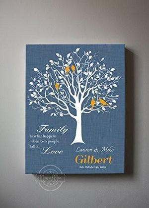 Love Birds Wedding Family Tree - When Two People Fall In Love Canvas Wall Art - Mozart Blue-MuralMax Interiors