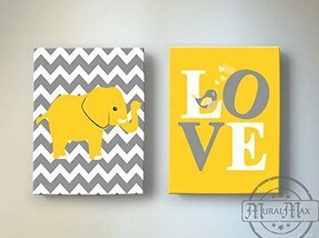 Love - Inspirational Quote - The Elephant & Lovebird Collection - Chevron Canvas Art - Set of 2-B018ISKSDY