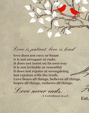 Love Is Patient, Love Is Kind Bible Verse Personalized Family Tree & Lovebirds Stretched Canvas Wall Art, Unique Wall Decor, Choose Your Color - Beige # 1 - B01HWLKOLO-MuralMax Interiors