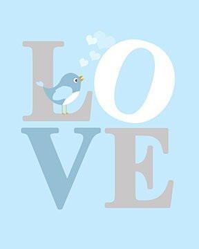 LOVE - The Little Love Bird Nursery Print - Unframed Print - Baby Blue Decor-MuralMax Interiors
