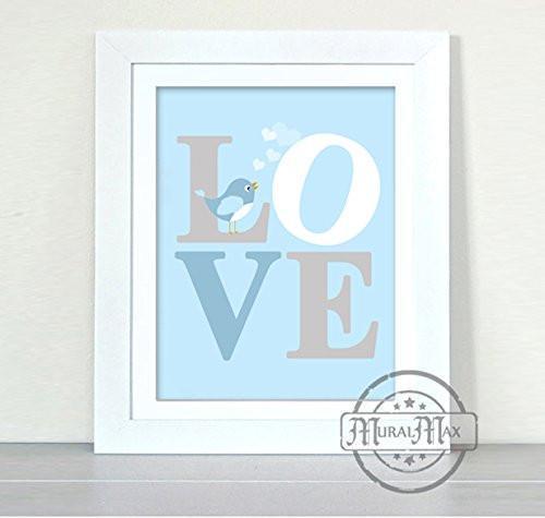 LOVE - The Little Love Bird Nursery Print - Unframed Print - Baby Blue Decor