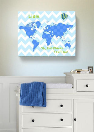 Map Kids Wall Art - Oh The Places You'll Go - Personalized Dr Seuss Nursery Wall Art - Chevron Canvas World Map -B071W2RK6Y-MuralMax Interiors