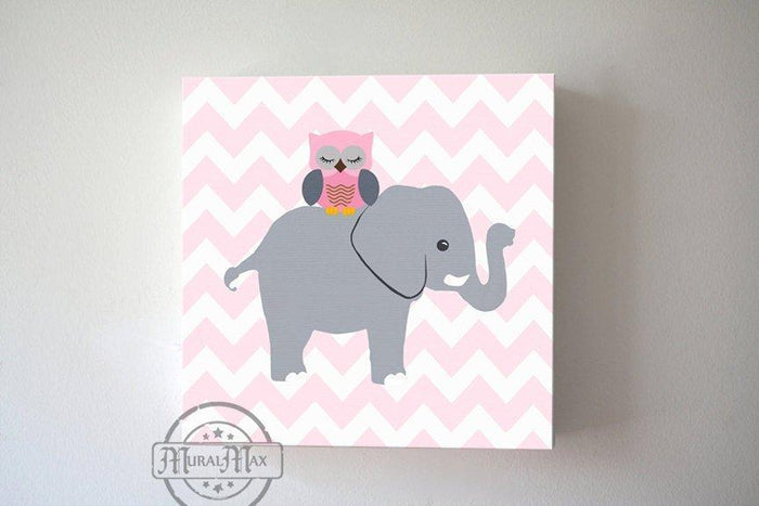 Modern Elephant Baby Girl Nursery Wall Art