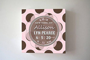 Modern Nursery Art Baby Girl Room Decor - Personalized Birth Announcements For Girl - Make Your New Baby Gifts Memorable - Color: Pink - Stretched Canvas - B018GSUXOU-MuralMax Interiors