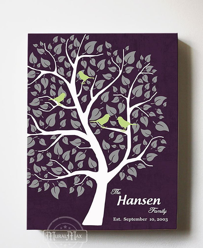 Modern Wall Art - Personalized Unique Family Tree - Stretched Canvas Wall Art - Engagement & Anniversary Gifts - Purple