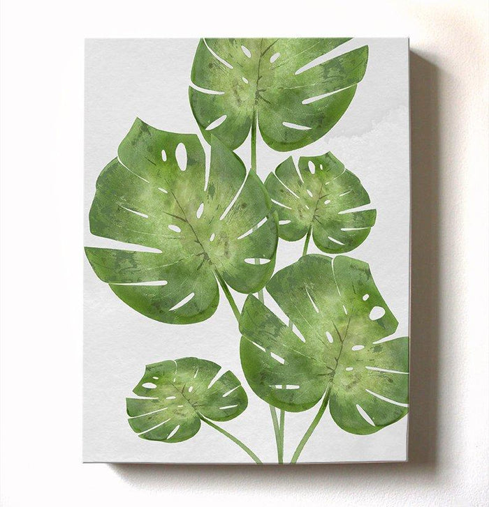 Monstera Leaf - Tropical Botanical Bedroom Decor - Green Leaves Canvas Wall Art - Watercolor Painting