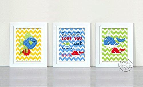 Nautical Nursery - How Much We Love You - Chevron Unframed Prints - Set of 3-B018KODJ1O