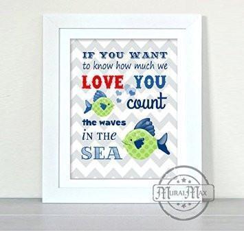 Nautical Nursery Wall Decor - If You Want To Know How Much I Love You - Chevron Unframed Print-B018KOE3SM