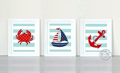 Nautical Nursery Wall Decor - Striped Unframed Prints - Set of 3-B018KOD0WM