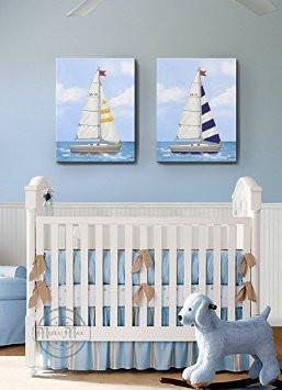 Nautical Sailboat Nursery Art - Nautical Boy Room Decor - Set of 2 Canvas Wall Art-MuralMax Interiors