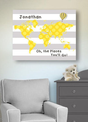Neutral Baby Nursery Personalized - Dr Seuss Nursery Decor - Striped Canvas World Map Collection - Oh The Places You'll Go -B018ISFI16-MuralMax Interiors