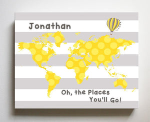 Neutral Baby Nursery Personalized - Dr Seuss Nursery Decor - Striped Canvas World Map Collection - Oh The Places You'll Go -B018ISFI16-MuralMax Interiors