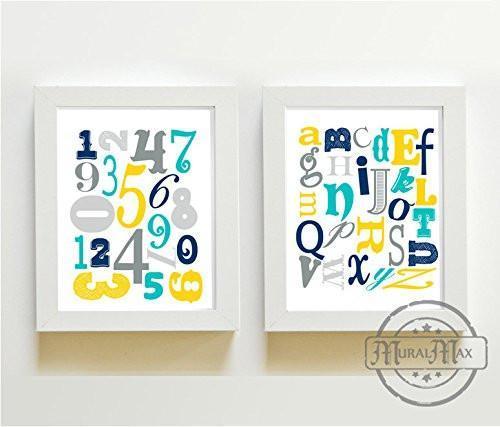 Numbers & Letters Educational Theme - Unframed Prints - Set of 2-B01D7RTQWU