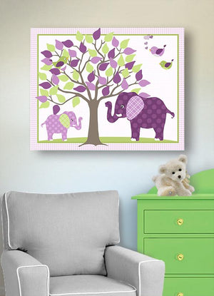 Nursery Art - Elephant Girls Room Decor - Mom & Baby Elephant Safari Canvas Art - Deep Purple-MuralMax Interiors